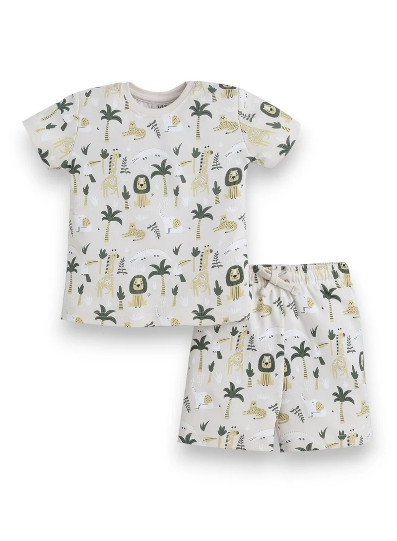 victor and jane Infant Boys Safari Print Cotton Pajama Set – Soft T-Shirt & Shorts Nightwear